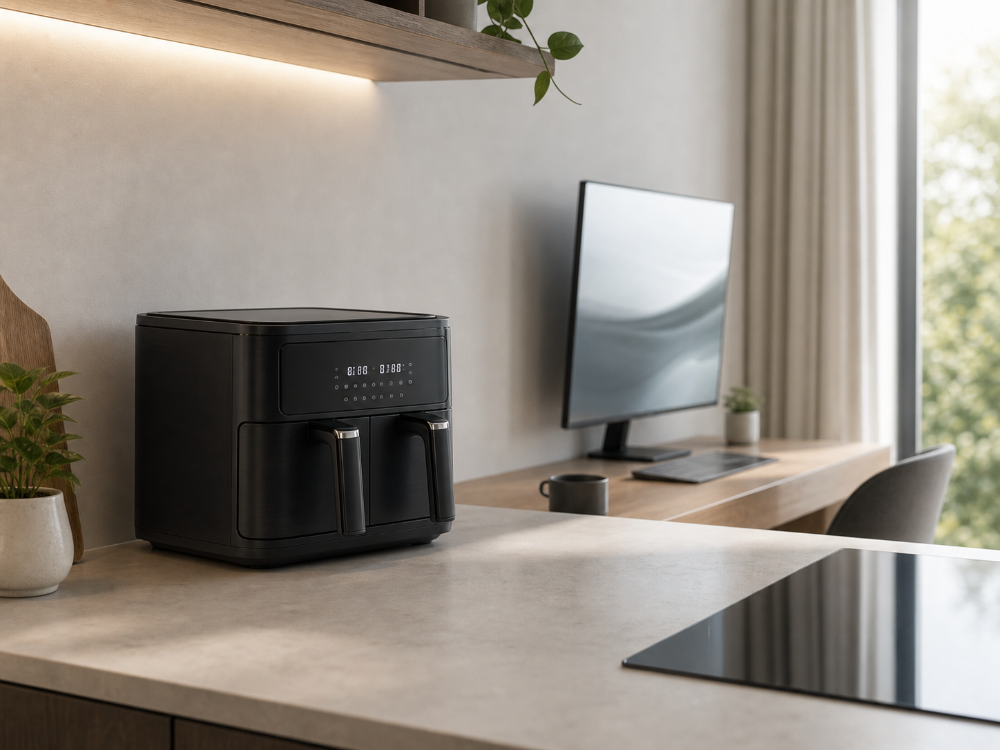 Compact kitchen workspace with small appliance